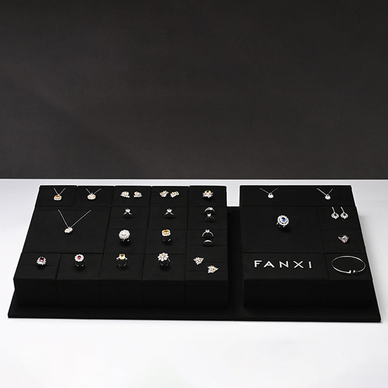 Black Rings Necklace Earrings Jewelry Display Set TT231