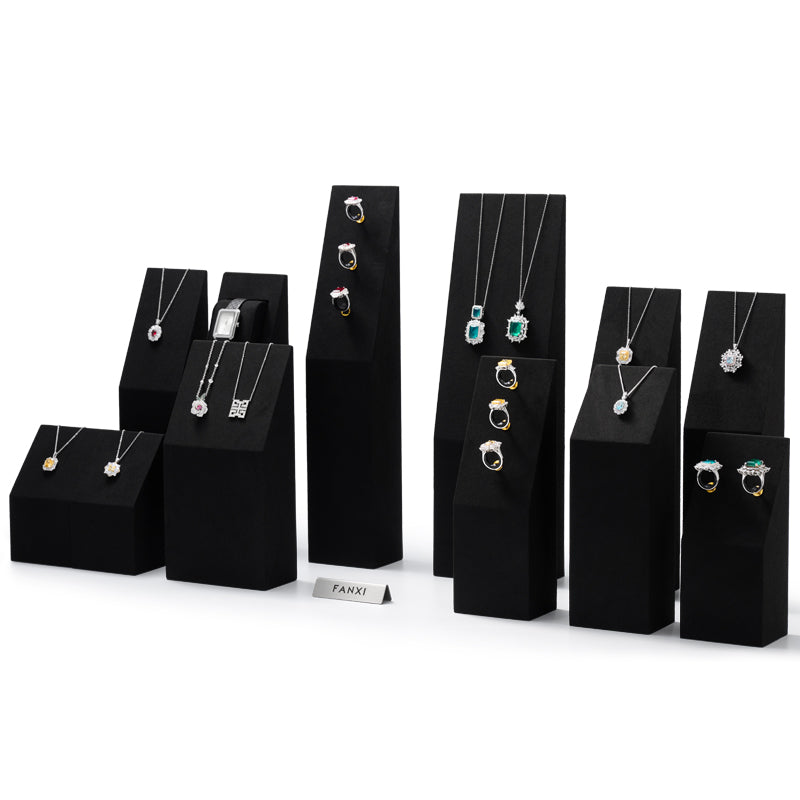 Black Microfiber Necklace Ring Holder Jewelry Display Set TT127