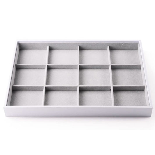 Gray Velvet Stackable Jewelry Organizer Trays 12 Grids P02103