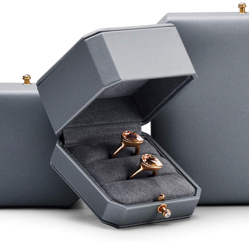 Gray Premium Leatherette Double Rings Box H07502