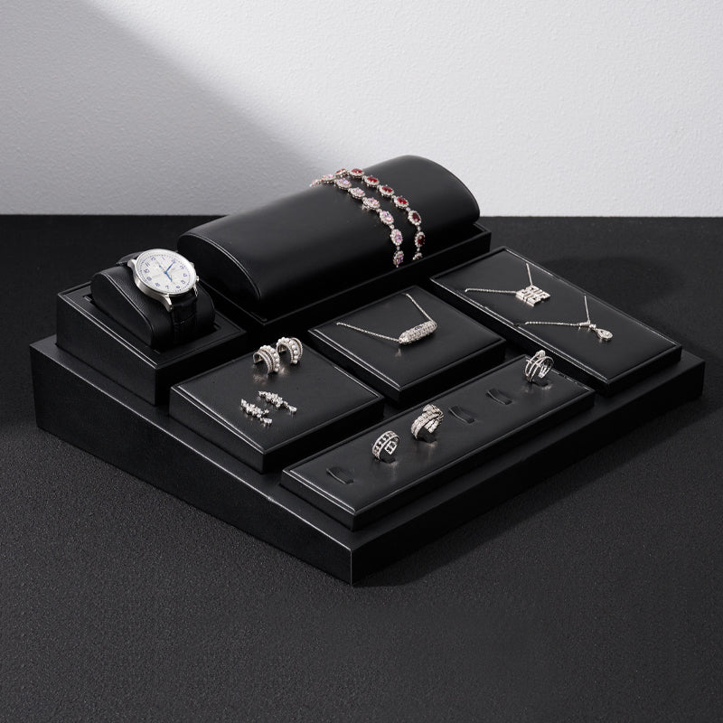 Black PU Leather Ring Jewelry Display Set TT135