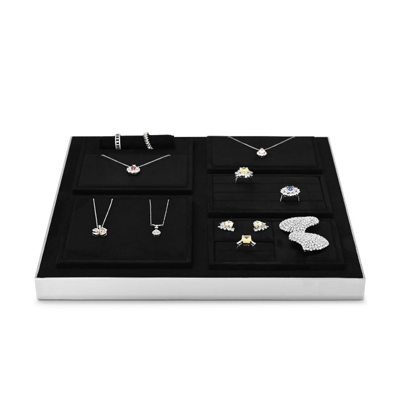 Black Microfiber Earrings Ring Necklace Jewelry Display Set TT209